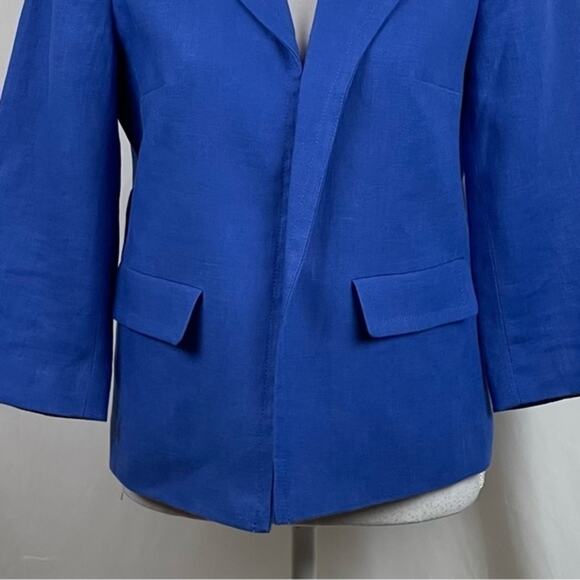 Talbots Cobalt Blue 100% Linen CottageCore Blazer Jacket NWOT Size 4 - Picture 3 of 11